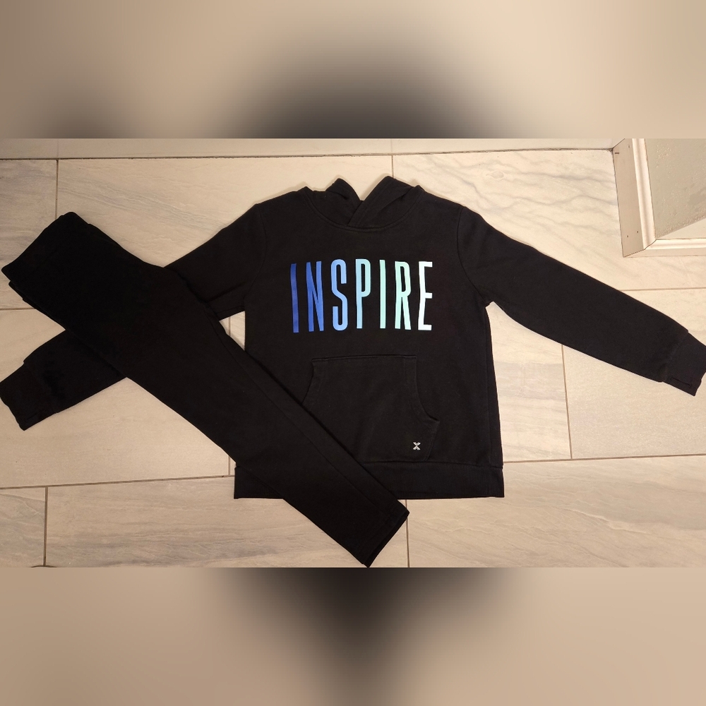 Xersion Black Hoodie & Pant Set Girls Size XL 14-16